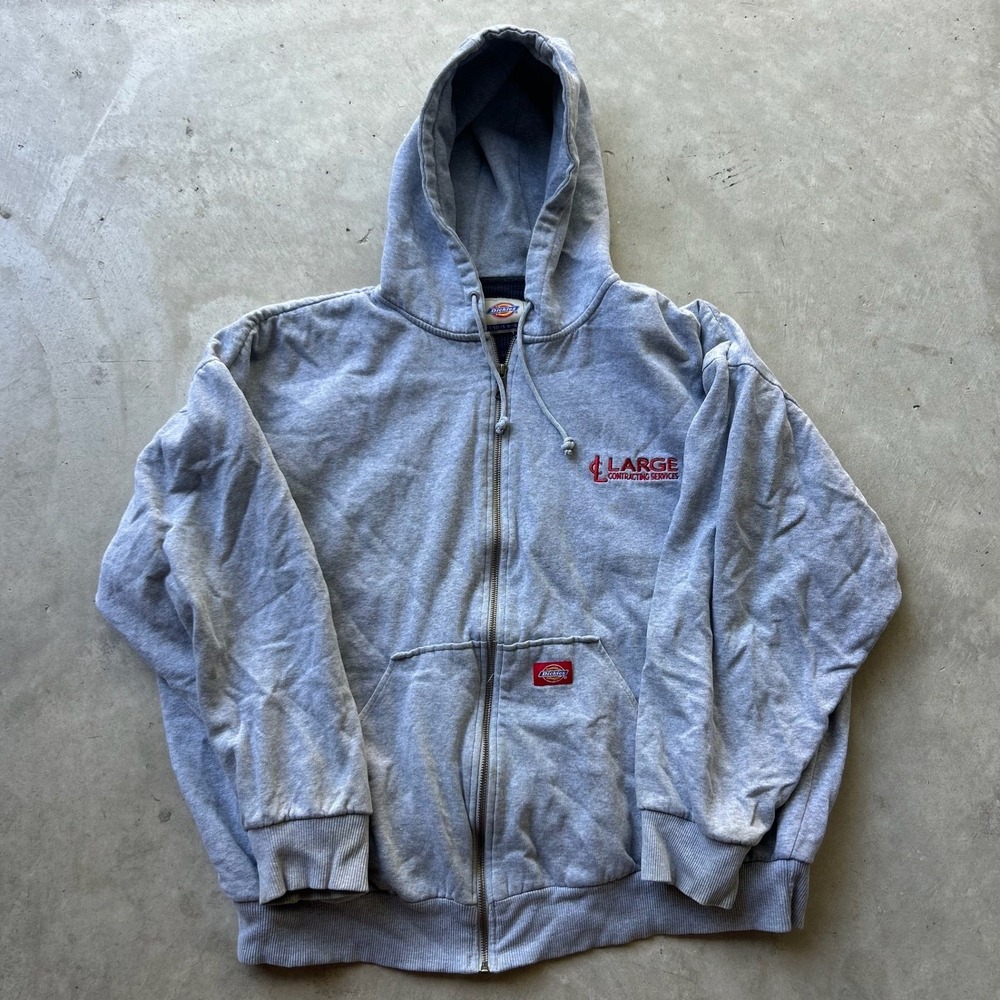 Dickies Mens 2XL Gray Thermal Lined Full Zip Hoodie Workwear Jacket Logo
